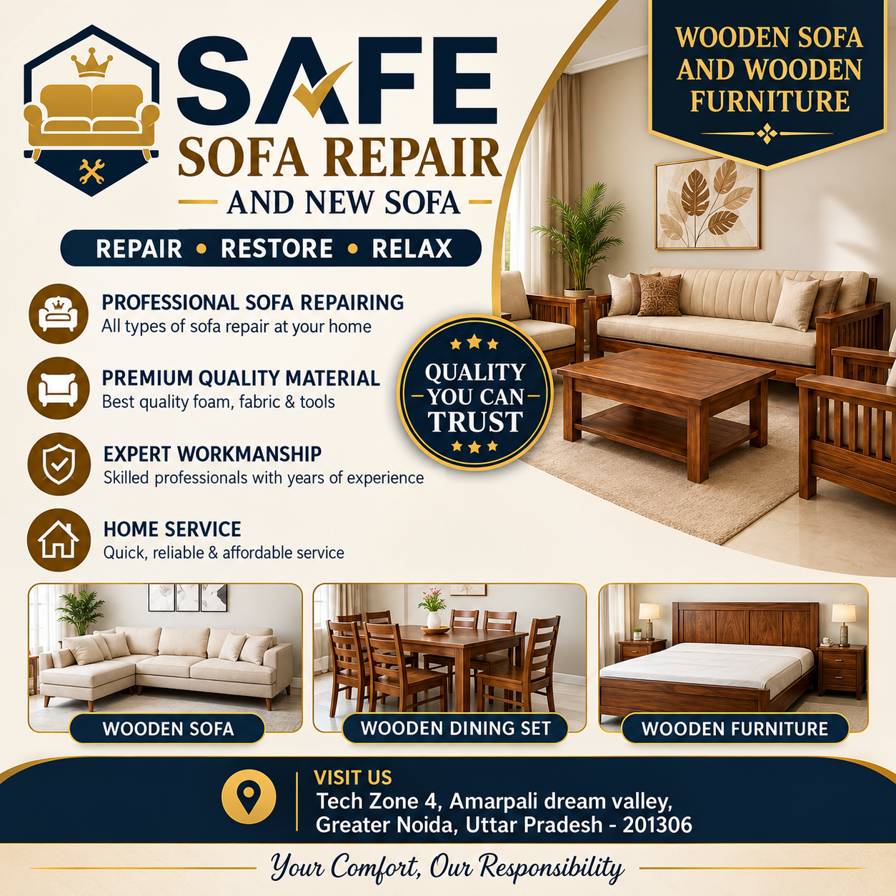 Karigars at Safe Sofa Repair workshop working on wooden sofa frames